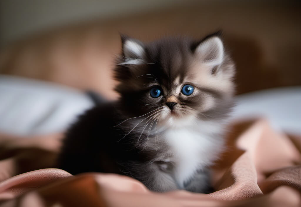 Persian kitten relaxing on bed