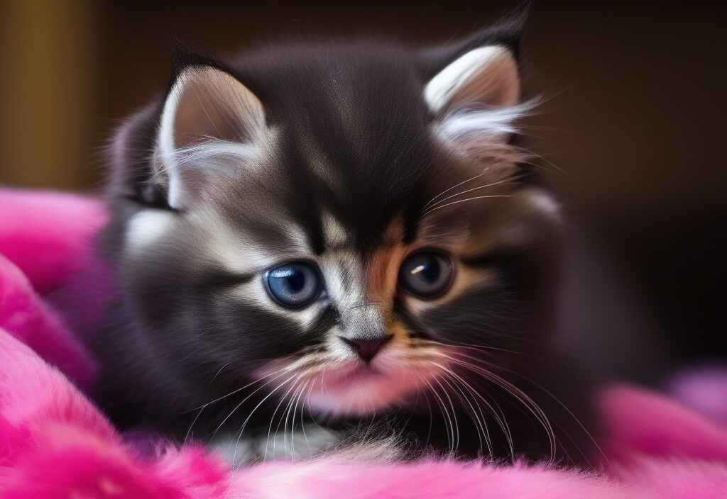 Persian kitten resting on plush blanket