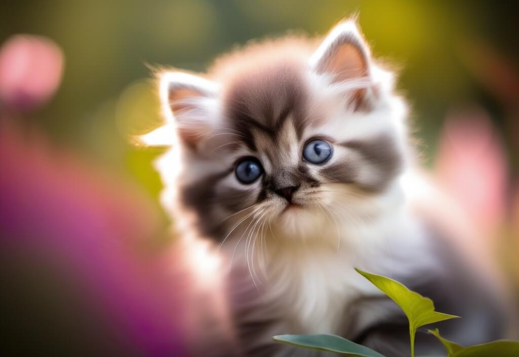 Persian kitten sitting in garden