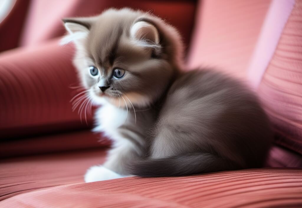 Persian kitten sitting on couch