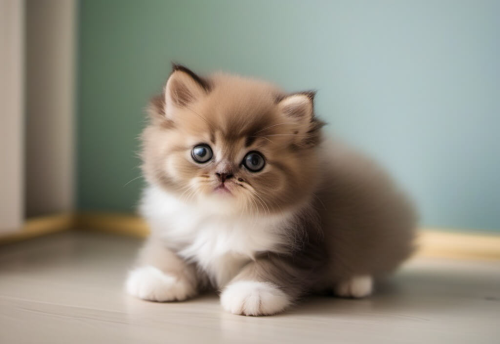 Persian kitten sitting on floor