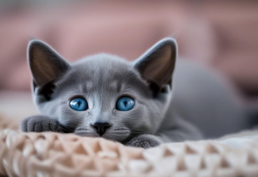 Russian Blue kitten on blanket