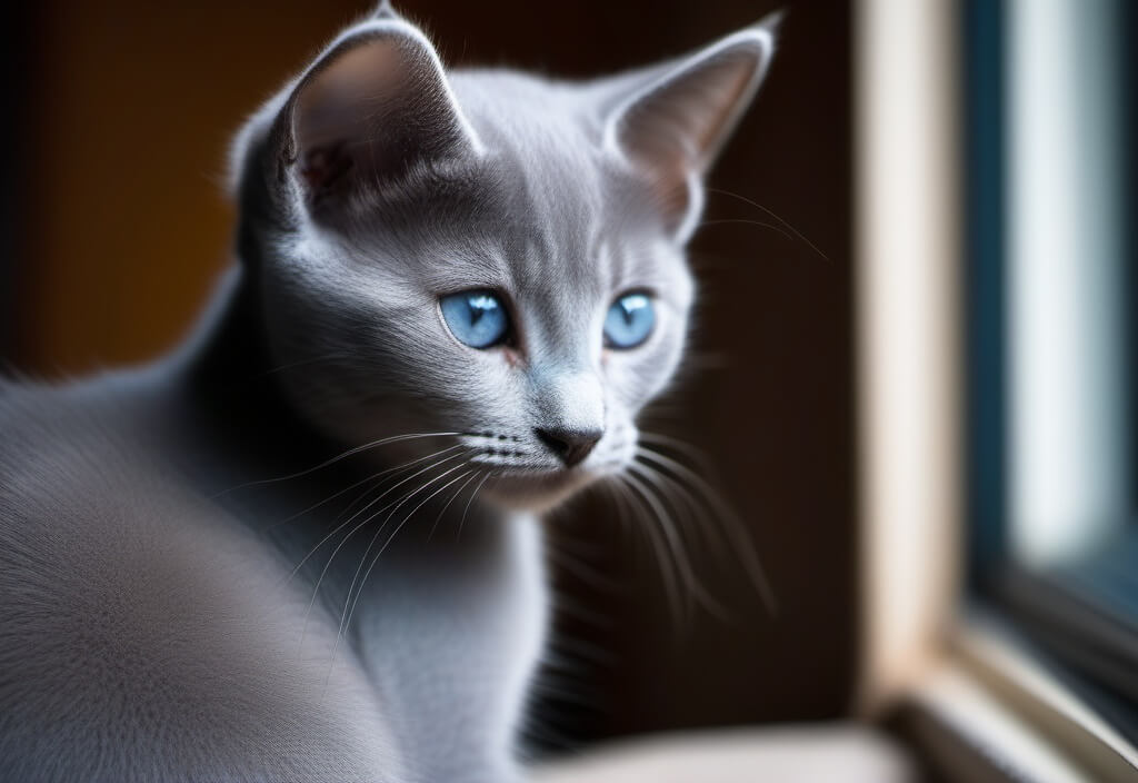 Russian Blue kitten on windowsill