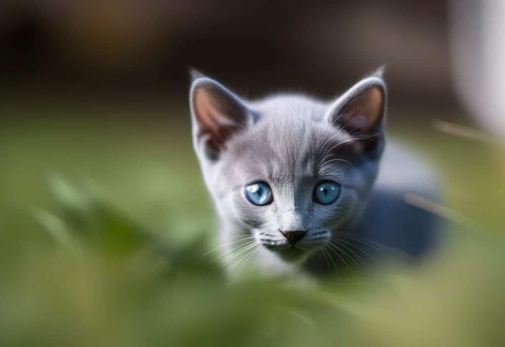 Russian blue kitten in grass