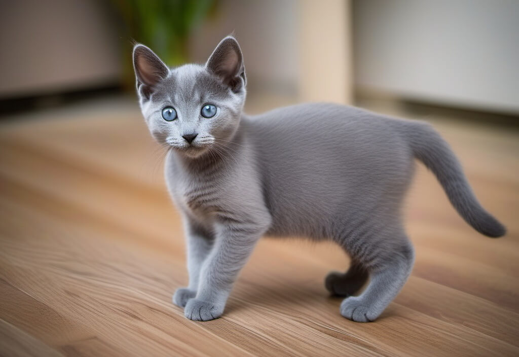 Russian blue kitten in living room