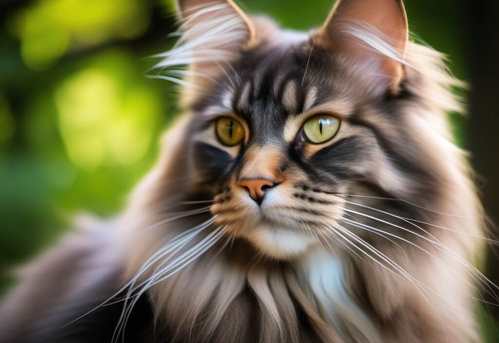 Senior Maine Coon cat in forest