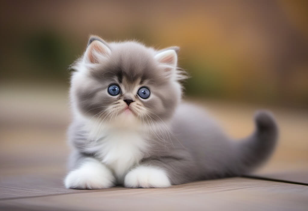 Shy Persian kitten sitting on floor