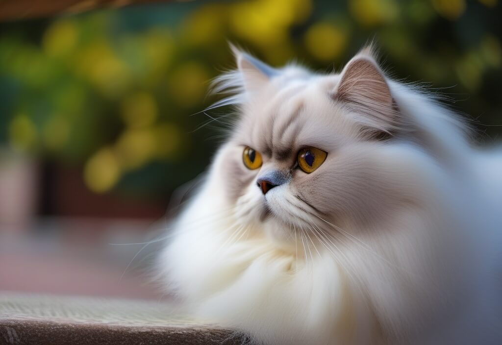White Persian cat on porch