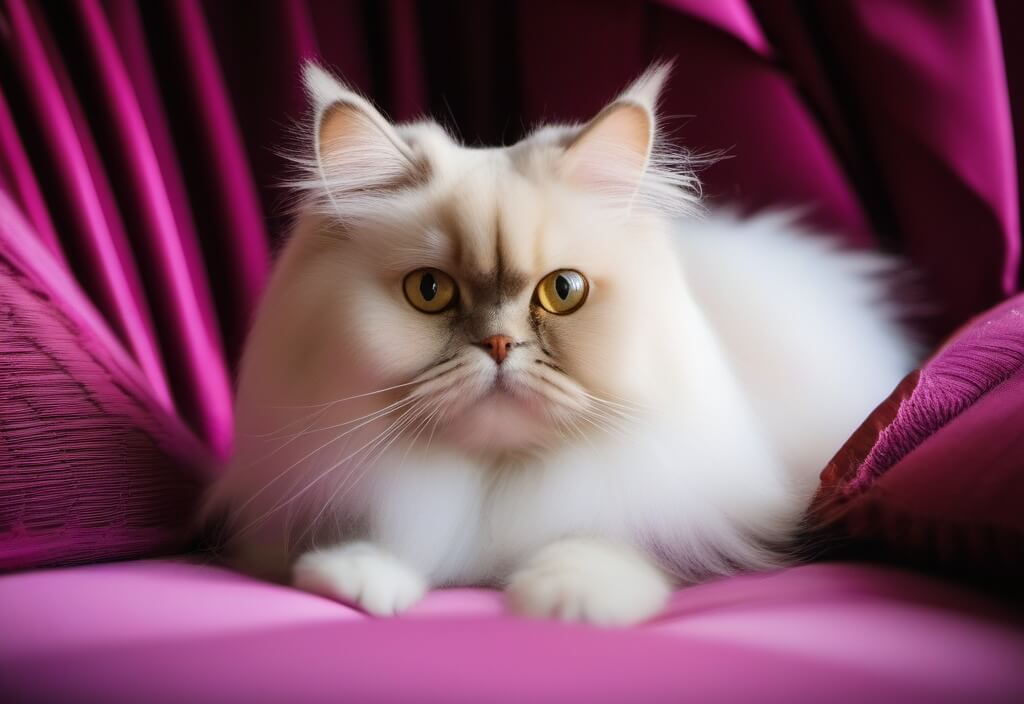 White Persian cat sitting on couch