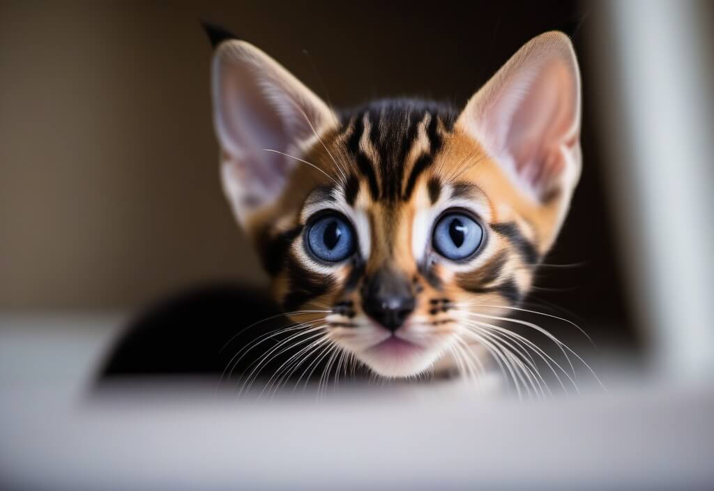 Bengal kitten next to window