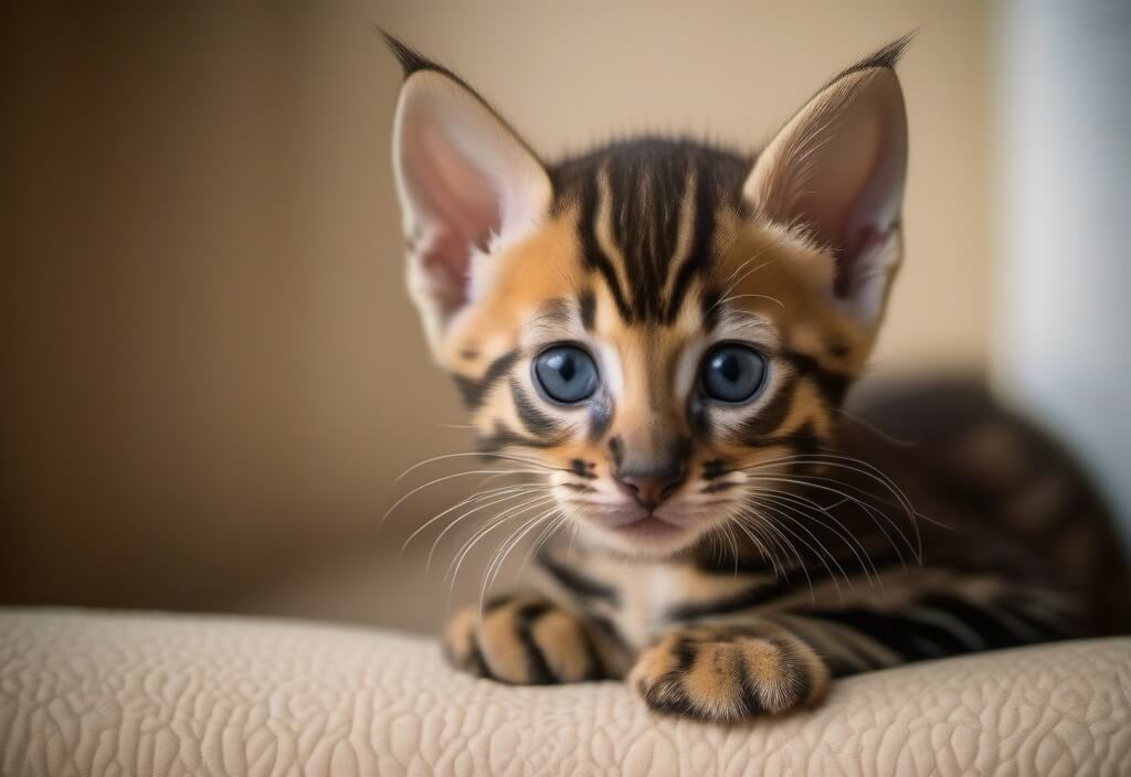 Bengal kitten resting on couch