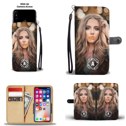 Personalized phone wallet case with pretty girl on the cover