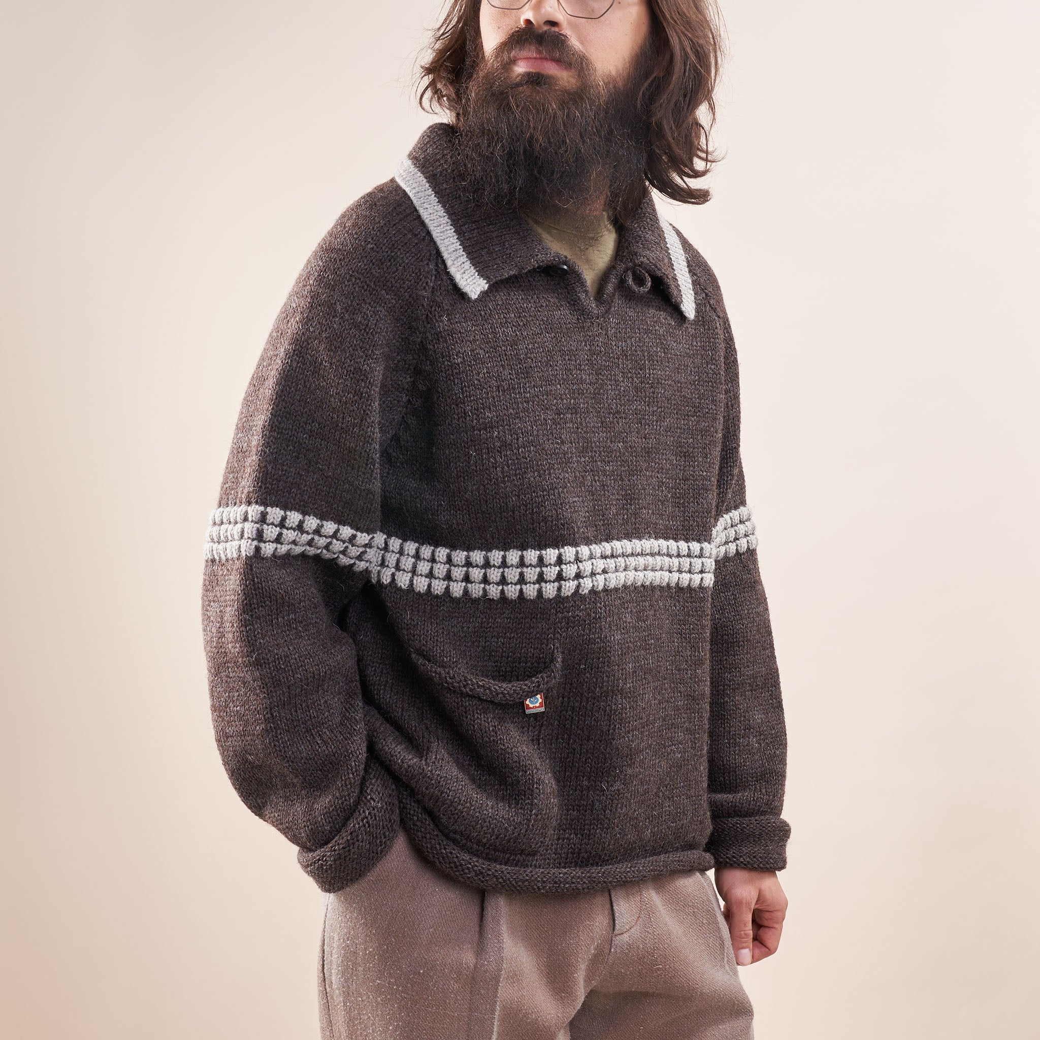 Xenia Telunts | Handknit Fisherman Sweater in Undyed Oatmeal Wool