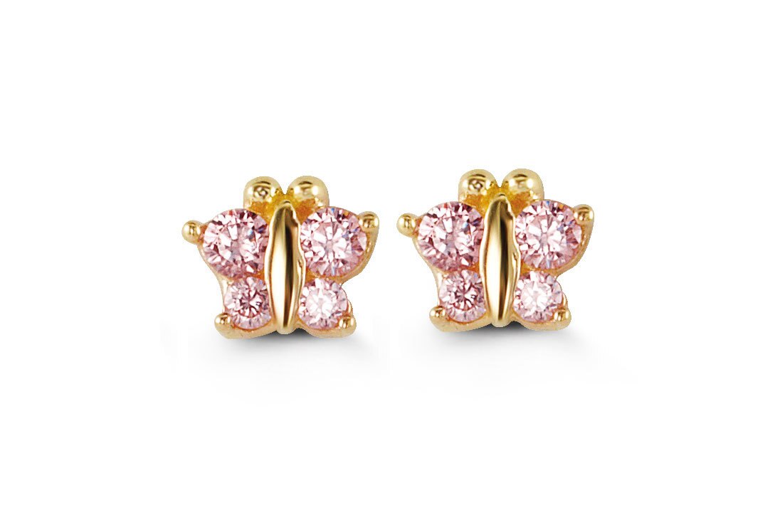 14k Gold Plated Brass Butterfly Channel CZ Huggie Baby Girls Hoop Earr –  Children Earrings by Lovearing