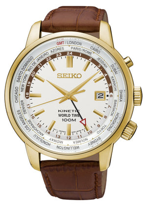 Seiko Kinetic GMT Leather Strap Men's Watch SUN070 - Obsessions Jewellery