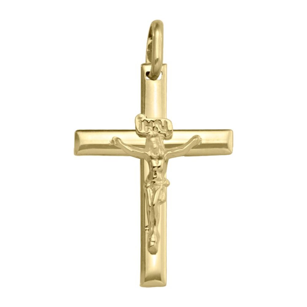 14k, 18k Yellow Gold Fancy Religious Italian Cross with White Gold