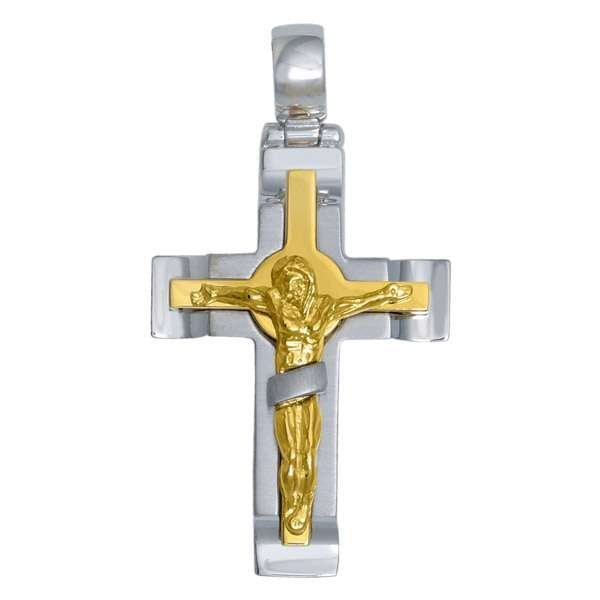 14k, 18k Yellow Gold Fancy Religious Italian Cross with White Gold