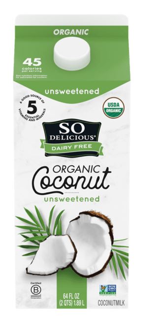 Carton of organic unsweetened coconut milk.