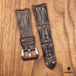 #716 24/22mm Dark Brown Double Row Hornback Crocodile Leather Watch Strap