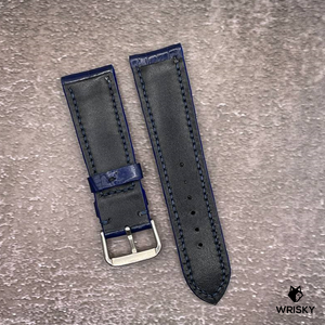#541 22/20mm Blue Crocodile Belly Leather Watch Strap with Blue Stitches