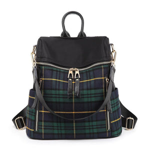 green plaid backpack