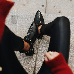 Vintage Pointed Toe Rivet Plain Mid Heel Boots