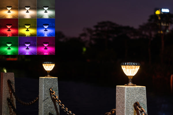 Outdoor Solar Powered Post Fence Cap RGB LED Color Changing Lamp Lights with Remote Control