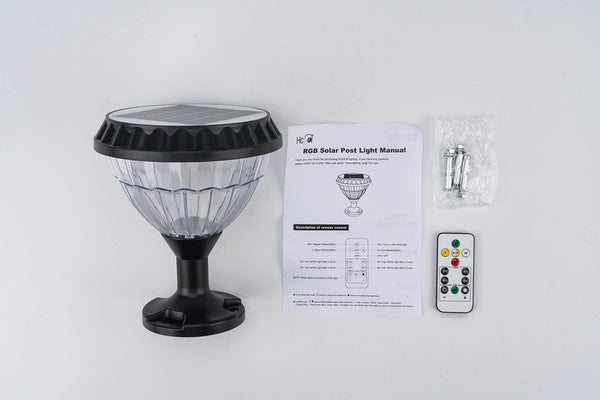 Outdoor Solar Powered Post Fence Cap RGB LED Color Changing Lamp Lights with Remote Control