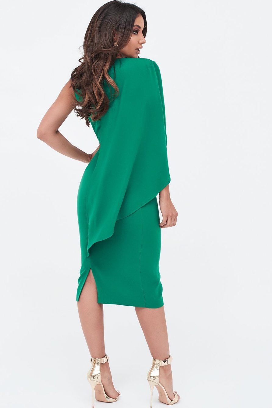 green one shoulder midi dress