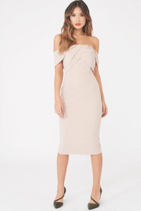 lavish alice pleated bardot draped belt midi dress