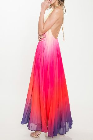 pleated ombre maxi dress