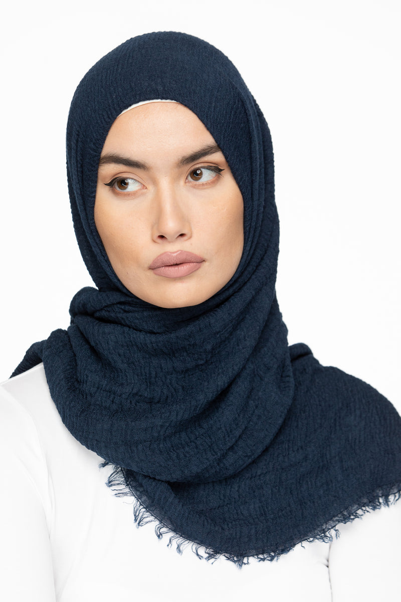 Cotton Crinkle Hijab - French Navy | Modern Hijabi