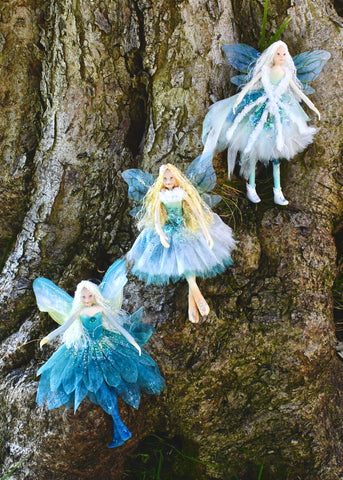 Trio of Fae Folk Blue Fairies