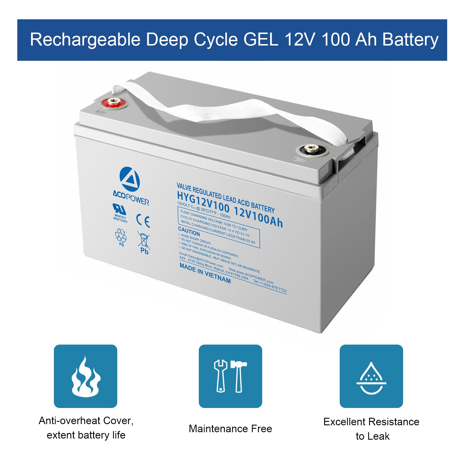 12-100Ah Rechargeable Gel Deep Cycle 12V 100 Battery Button –