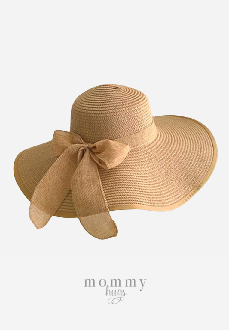 Fancy Ribbon Sun Hat in Tan for Women - One size