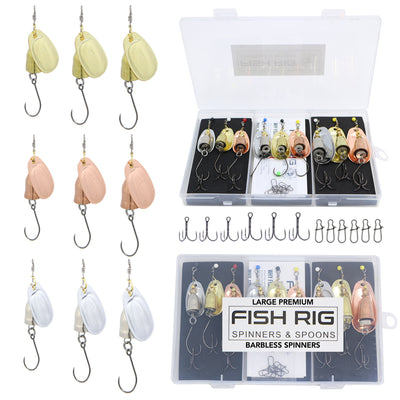 14 Small Premium Spinners & Spoons Set Fish Rig 100% Barbless – Rigged and  Ready