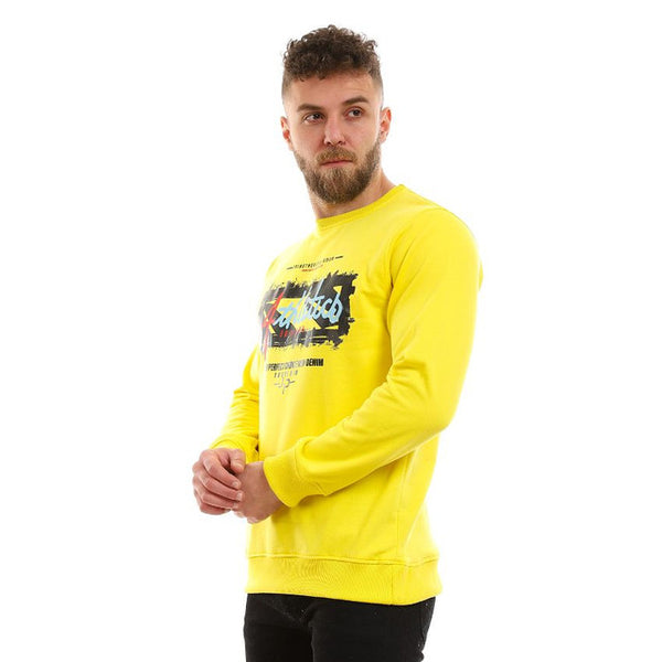 Comfy Printed Fleece Sweatshirt - Yellow