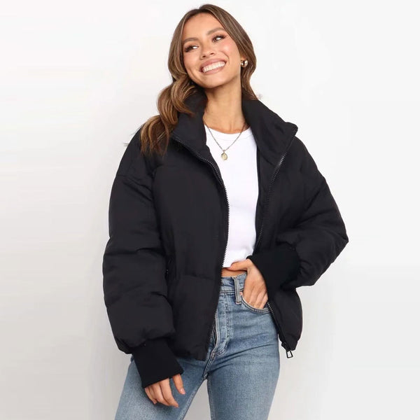 Glossy High Neck Long Sleeve Cropped Down Puffer Coat - Pink – Trendy &  Unique