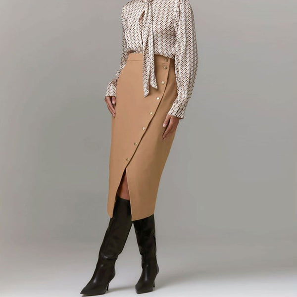 Enchanting Wrap Split Front Zipper Trim High Waist Mini Skirt