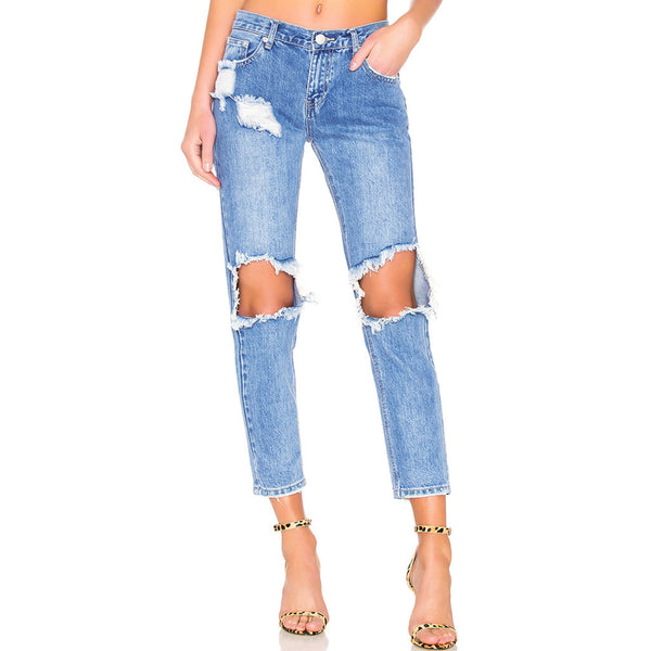 Skinny Jeans with Cut Out Ripped Frayed