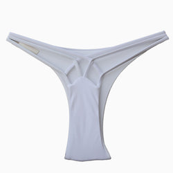 Brazilian Solid Color Cut  Out Crisscross Strappy Bikini Thong Bottom - White