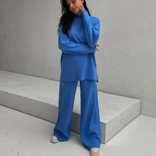 Fixmatti Women 2 Piece V Neck Sweater Sets Ribbed Knit Pullover Wide Leg  Pant Matching Lounge Suit Outfits Blue XL - Yahoo Shopping