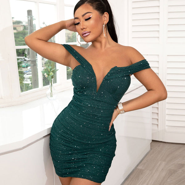 Vintage Velvet Ruched Bodycon Mini Corset Dress - Emerald Green – Rosedress