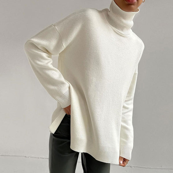 Canrulo Womens Turtleneck Jumpers Knitwear Pullover Long Sleeve Sweater  Slim Fit Knit Tops High Neck Office Jumper White L 