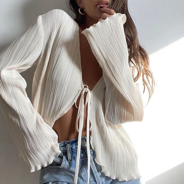 Tie Front Bell Sleeve Top