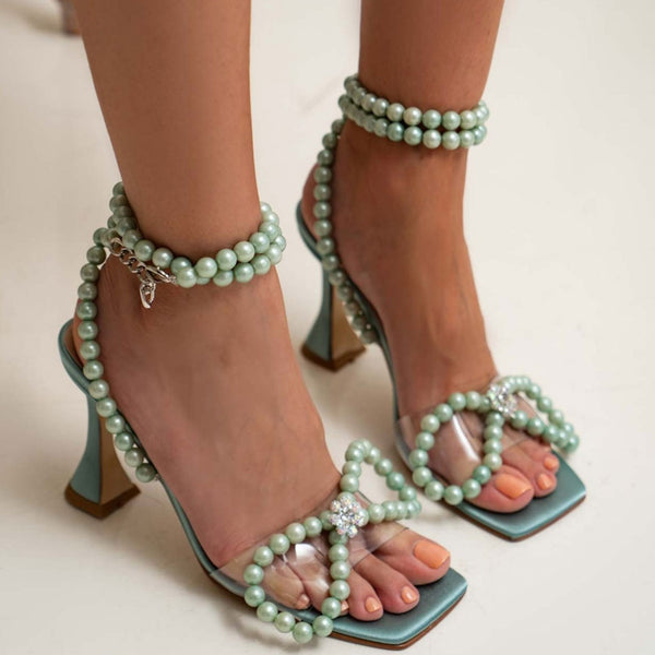Glittering Gem Peep Toe Ankle Strap High Heel Sandals - Champagne