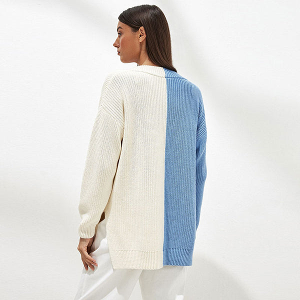 Oversized Rib Knit Mock Neck Drop Shoulder Long Sleeve Sweater - White –  Trendy & Unique