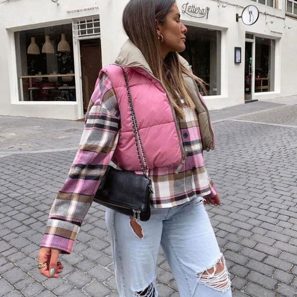 Glossy High Neck Long Sleeve Cropped Down Puffer Coat - Pink – Trendy &  Unique