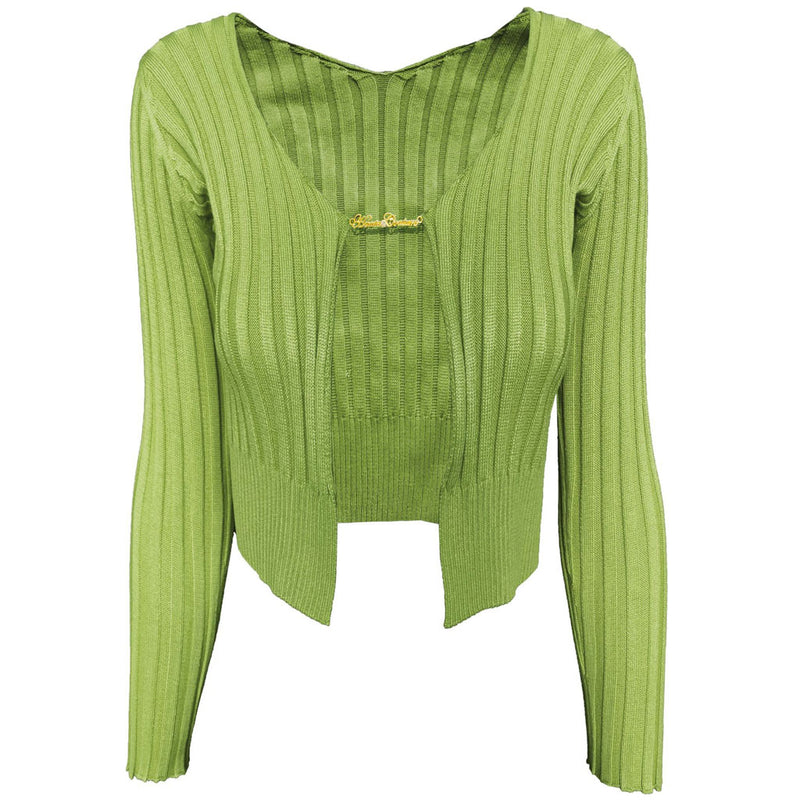 Unique Letter Chain Open Front Long Sleeve Ribbed Crop Cardigan - Gree ...
