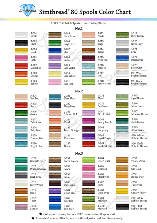 Embroidery Thread Color Chart, Simthread Color Chart, Simthread 63 Color  Chart, Embroidery Business, Thread Color Chart 